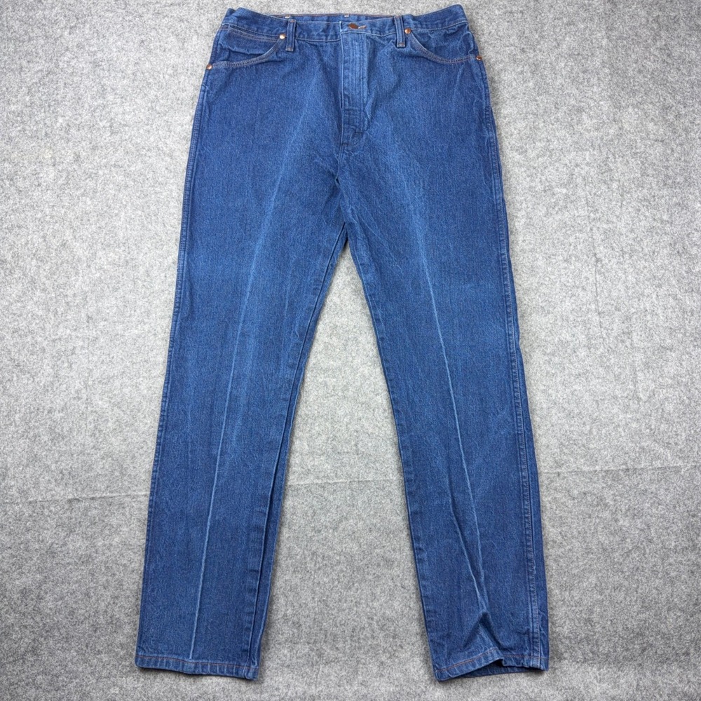 VTG Wrangler Jeans Mens 38x34 Blue 13MWZ Cowboy Cut Western Work Denim 90s 34x34
